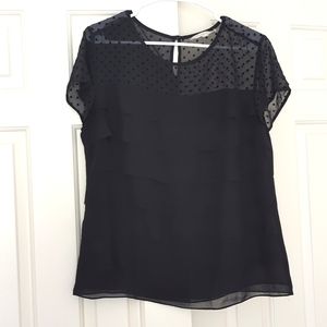 Loft black ruffled, sheer shoulder blouse